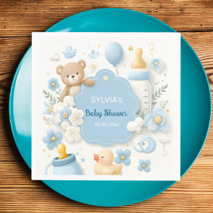 Serviette En Papier Baby shower bleu Teddy Bear Boy