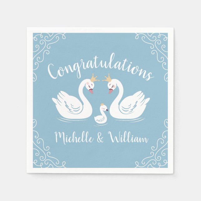 Serviette En Papier Baby shower Blue Boy Swan (Devant)