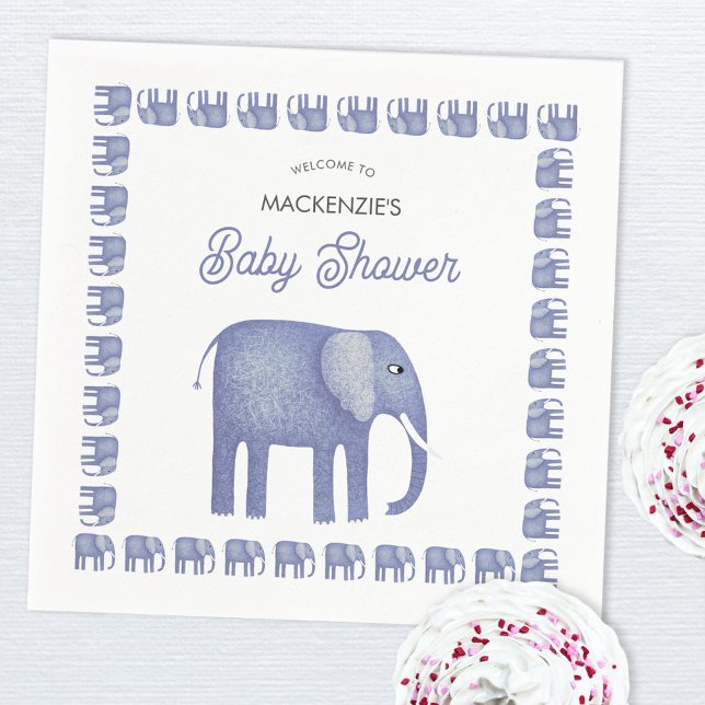 Serviette En Papier Baby shower Blue Elephant (Blue elephant baby shower napkin)