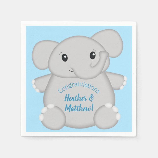 Serviette En Papier Baby shower Blue Elephant (Devant)