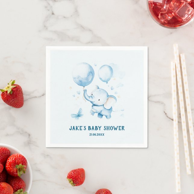 Serviette En Papier Baby shower Blue Pastel Elephant (En situation)