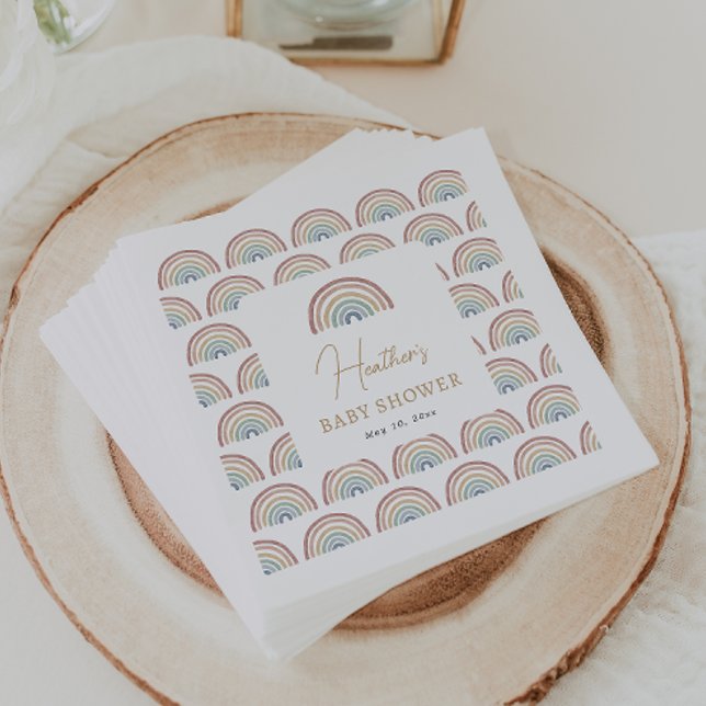 Serviette En Papier Baby Shower Bohème Arc-en-ciel (Cute Boho Watercolor Rainbow Baby Shower Paper Napkins by Painted Paperie
)