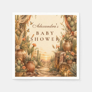 Serviette En Papier Baby Shower Bohème Champêtre Cactus