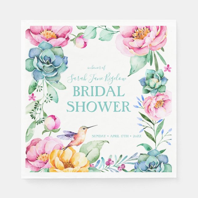 Serviette En Papier Baby Shower Bohème Colibri (Devant)