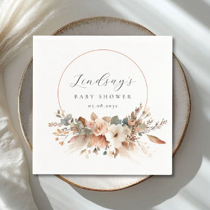Serviette En Papier Baby Shower Bohème Fleurie Herbe de Pampas Rose