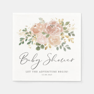 Serviette En Papier Baby Shower Bohème Fleurs Mauve Pêche