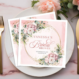 Serviette En Papier Baby shower bohème rose poudré au eucalyptus raffi