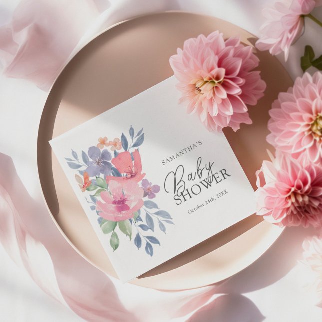 Serviette En Papier Baby shower Boho Aquarelle Florale (Créateur téléchargé)