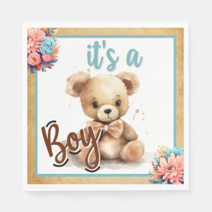 Serviette En Papier Baby shower Boho Blue Bear