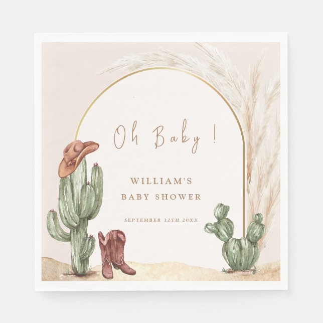 Serviette En Papier Baby shower Boho Cactus Arch Desert Cowboy (Devant)