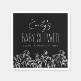 Serviette En Papier Baby shower Boho fleur sauvage En Fleur Noir