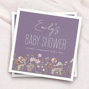 Serviette En Papier Baby shower Boho Fleur sauvage Violet En Fleur