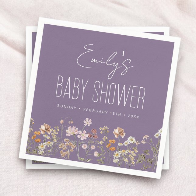 Serviette En Papier Baby shower Boho Fleur sauvage Violet En Fleur (Créateur téléchargé)