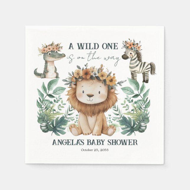Serviette En Papier Baby shower Boho Safari Lion (Devant)