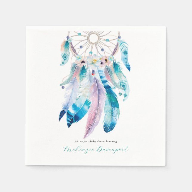 Serviette En Papier Baby shower Boho Turquoise et Purple Dreamcatcher (Devant)