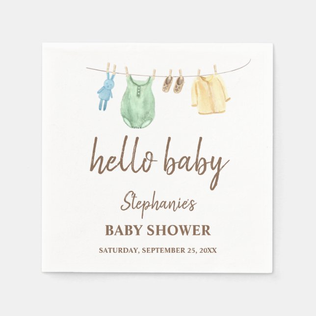 Serviette En Papier Baby shower Boho Vêtements Ligne Bonjour bébé (Devant)