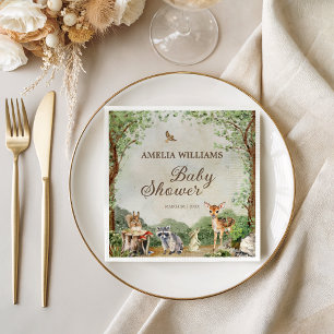 Serviette En Papier Baby Shower Bois Animaux de la Forêt Verdure
