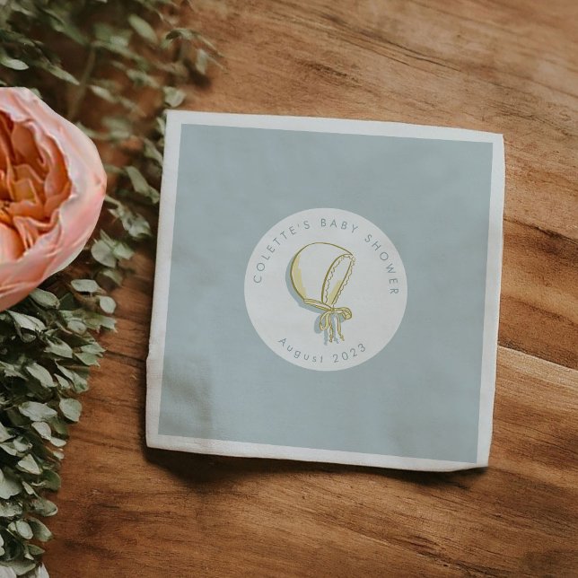 Serviette En Papier Baby shower Bonnet Bébé Bleu (Baby Bonnet Illustration Baby Shower Blue Napkins)