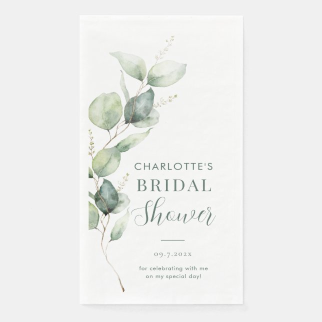 Serviette En Papier Baby Shower Botanique Eucalyptus Script (Devant)