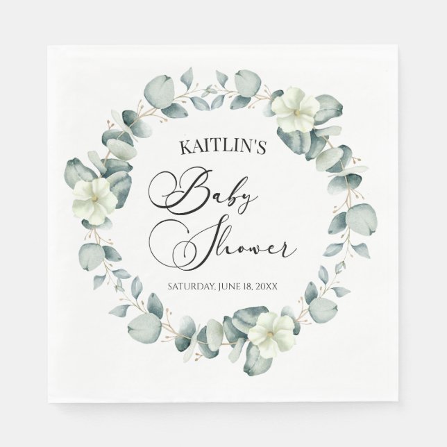 Serviette En Papier Baby shower botanique Feuille Green Eucalyptus (Devant)