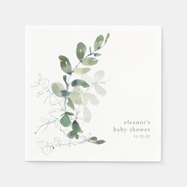 Serviette En Papier Baby shower Botanique Moderne Eucalyptus Custom (Devant)