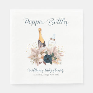 Serviette En Papier Baby shower Bouteilles Champagne Poppin Blue Boho