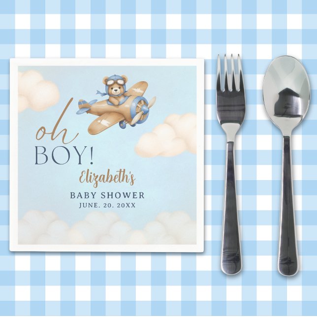 Serviette En Papier Baby Shower Boy  Adorable Bear Pilot (Créateur téléchargé)