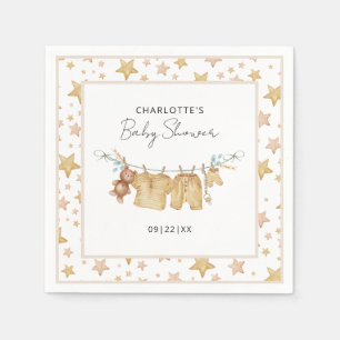 Serviette En Papier Baby shower Brown Boho Clothesline