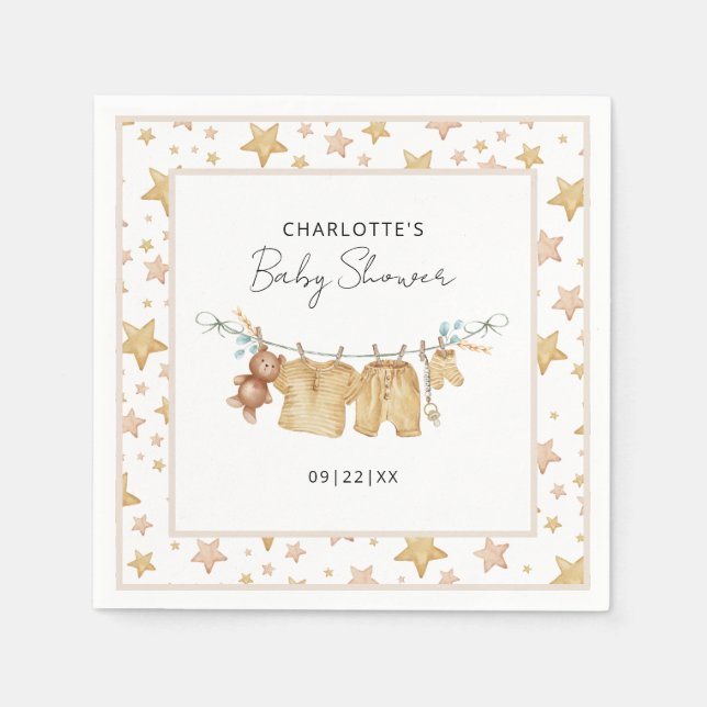 Serviette En Papier Baby shower Brown Boho Clothesline (Devant)