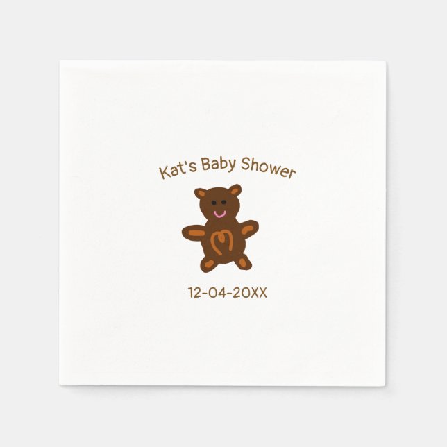 Serviette En Papier baby shower Brown ours en peluche ajouter nom date (Devant)