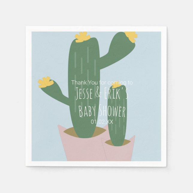 Serviette En Papier Baby shower Cactus Cupcakes Merci bleu (Devant)