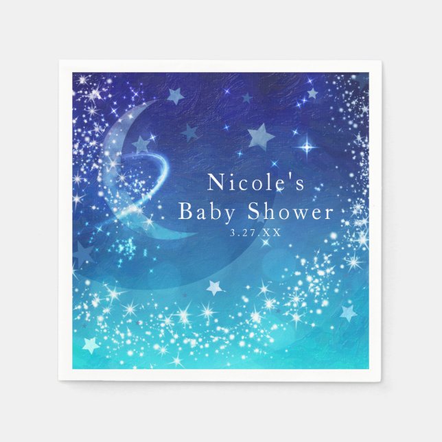 Serviette En Papier Baby shower Céleste Lune Étincelle Ciel Personnali (Devant)