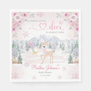 Serviette En Papier Baby Shower Cerf Hivernal Flocon de Neige Rose