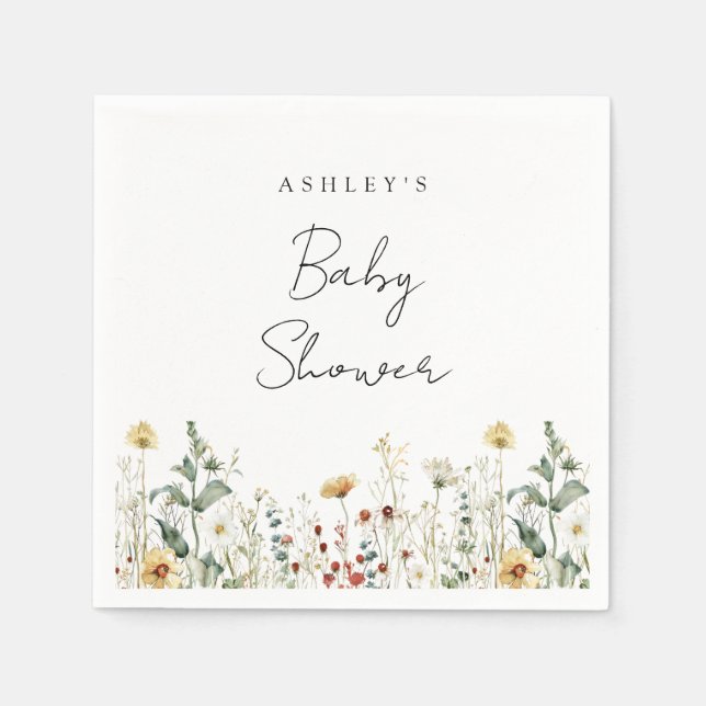 Serviette En Papier Baby Shower Champ de Fleurs Sauvages d'Été (Devant)