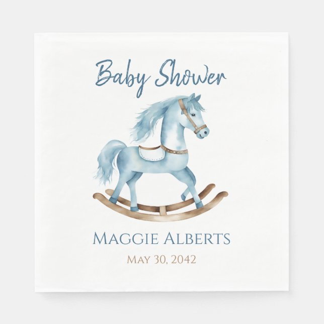 Serviette En Papier Baby shower Cheval Rocheux Garçon bleu Napkin (Devant)