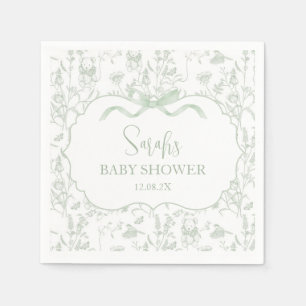 Serviette En Papier Baby shower Chinoiserie Sage Green Bow
