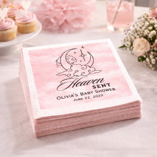 Serviette En Papier Baby Shower Ciel Envoyé Rose Lune Étoiles