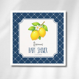 Serviette En Papier Baby Shower Citron Ruban Bleu Marine Diamant
