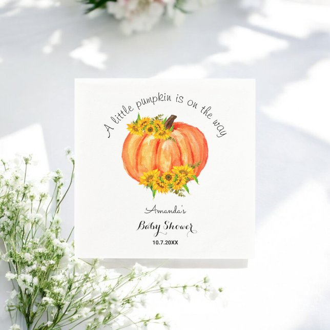 Serviette En Papier Baby shower citrouille Automne Tournesol Orange Bl (Créateur téléchargé)