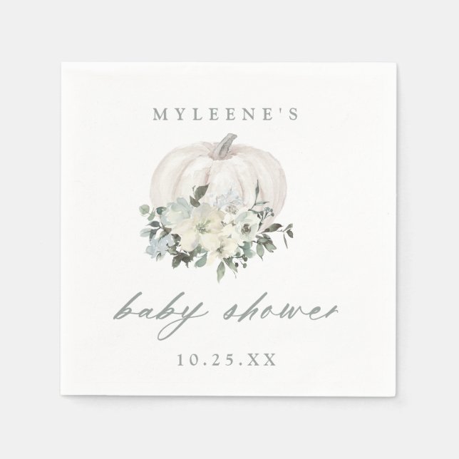 Serviette En Papier Baby shower Citrouille blanc et gris automne (Devant)