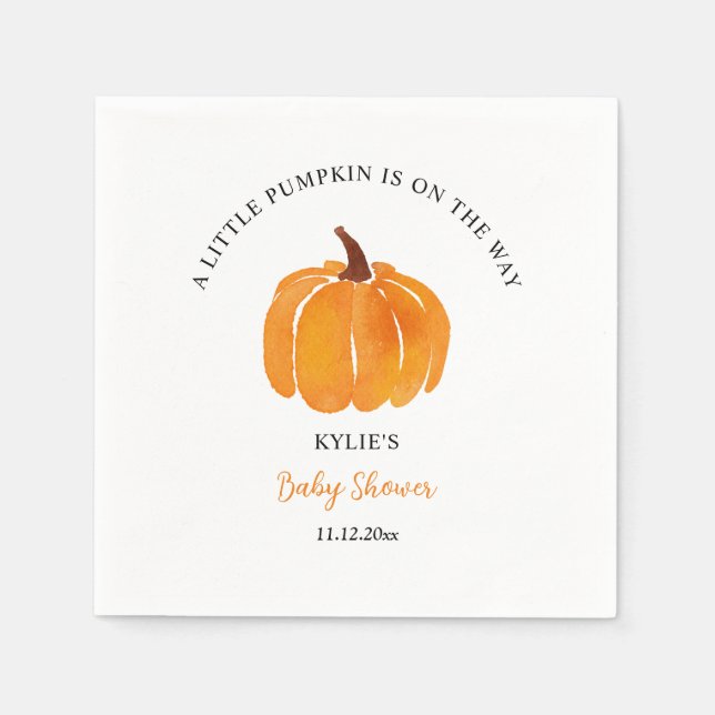 Serviette En Papier Baby shower Citrouille orange aquarelle (Devant)