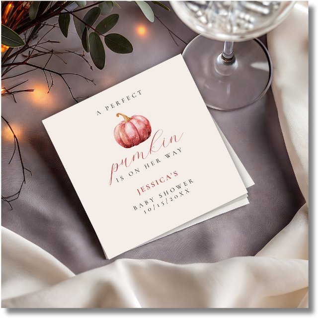 Serviette En Papier Baby shower Citrouille rose aquarelle (A whimsical watercolor pink pumpkin napkin.)