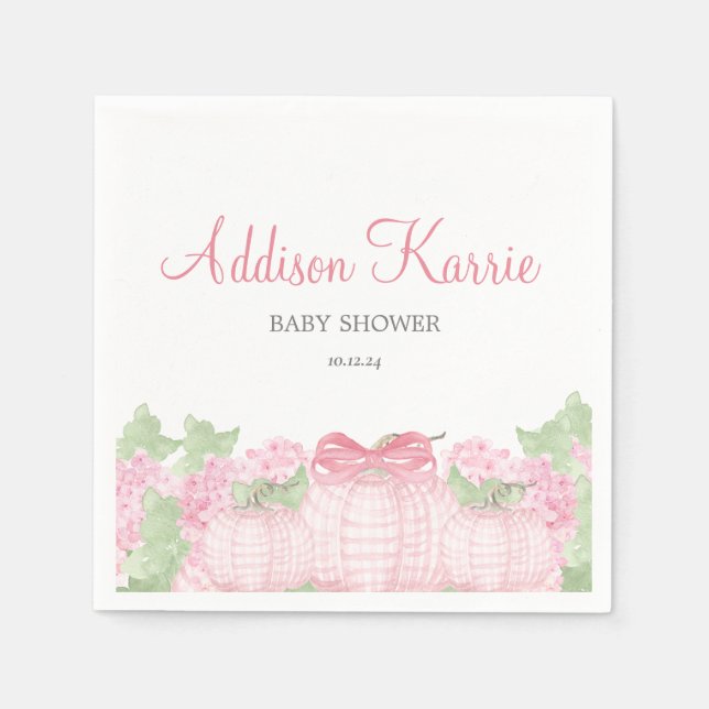Serviette En Papier Baby shower Citrouille rose En vichy (Devant)