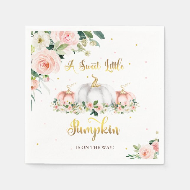 Serviette En Papier Baby shower citrouille Rose Et Or (Devant)