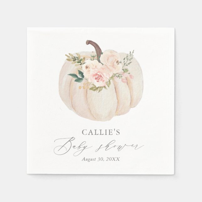 Serviette En Papier Baby shower Citrouille rose fleuri (Devant)