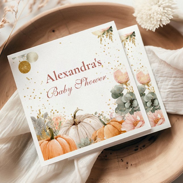Serviette En Papier Baby shower Citrouille rose rustique (Créateur téléchargé)