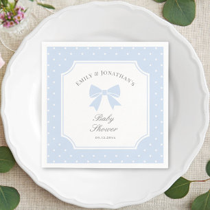 Serviette En Papier Baby shower classique Pois Dusty Blue Bow Boy