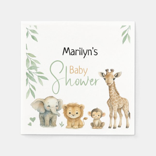 Serviette En Papier Baby Shower Cute Baby Animals (Devant)