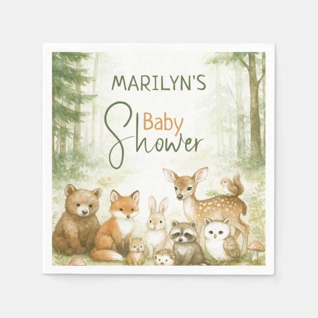 Serviette En Papier Baby Shower Cute Baby Animals (Devant)