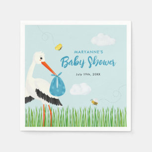 Serviette En Papier Baby shower Cute Blue Stork personnalisé